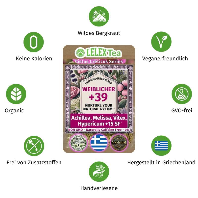 PREMIUM GRIECHISCHES BERGKRAUT Weiblicher Tee Kräuterteemischung für Menopause I Hormone - Lelex Tea