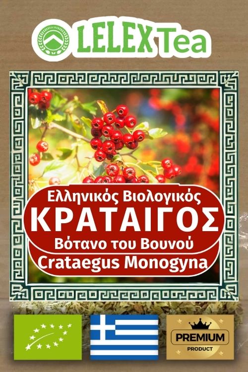 Κράταιγος Τσάι Βιολογικό Ελληνικό Άνθος Φύλλα του βουνού LelexTea ΕΛΛΗΝΙΚΟ ΒΙΟΛΟΓΙΚΟ ΒΟΤΑΝΟ ΤΟΥ ΒΟΥΝΟΥ LelexTea