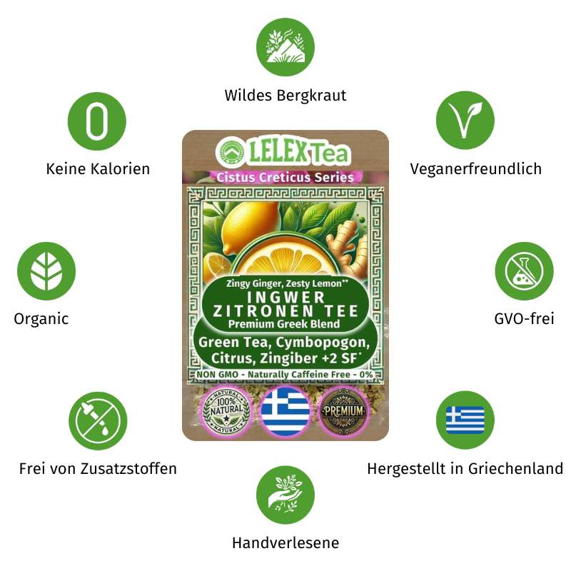PREMIUM GRIECHISCHES BERGKRAUT Ingwer Zitronen Tee - LelexTea