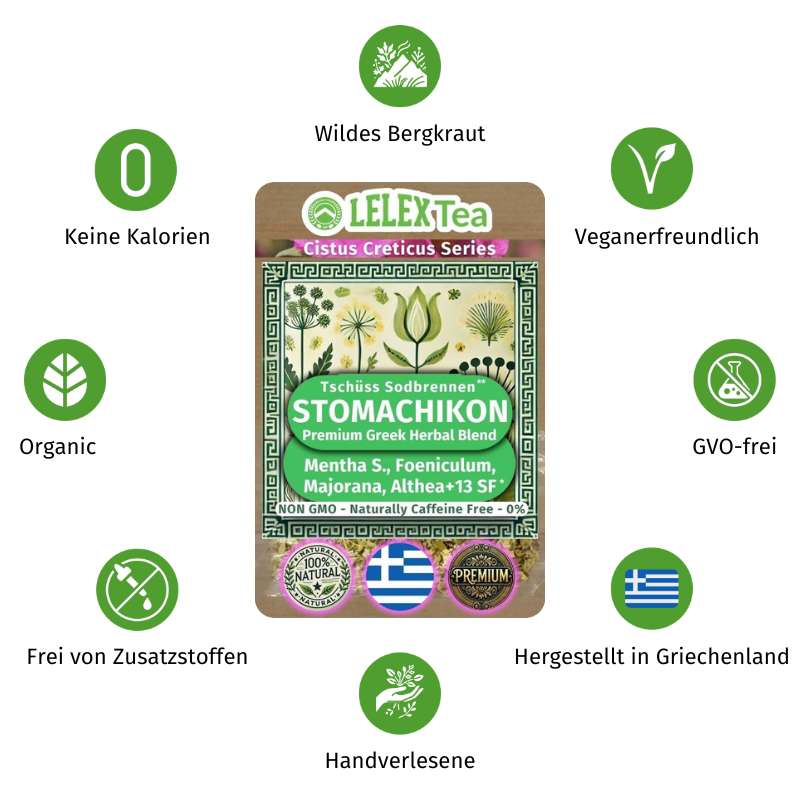 PREMIUM GRIECHISCHES BERGKRAUT Tee fur Magen Kräutermischung gegen Sodbrennen Stomachicon - Lelex Tea