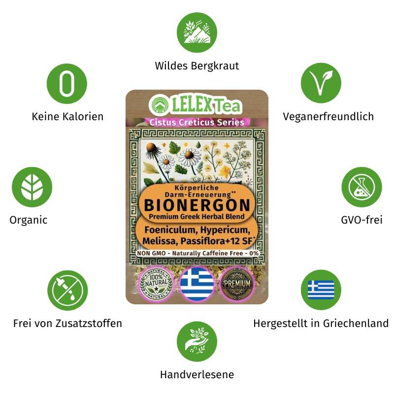 PREMIUM GRIECHISCHES BERGKRAUT Bionergon Tee Kräutermischung für den Darm - Lelex Tea
