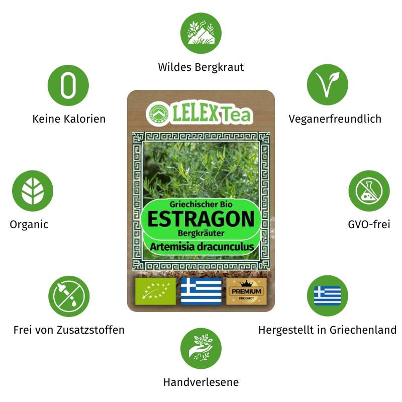 Estragon Kräutertee | Premium Wildgesammelter Estragon | Koffeinfreies Naturheilmittel LelexTea
