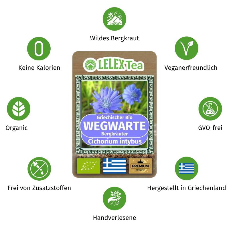 GRIECHISCHES BIO-BERGKRAUT Chicorée-tee – Blauer Löwenzahn, Wildgeerntet, Koffeinfreie Verdauungsunterstützung LelexTea