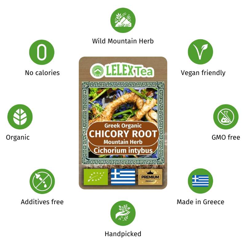 Chicory Root Tea – Blue Dandelion, Organic Greek Wild-Harvested Caffeine-Free Digestive Support LelexTea