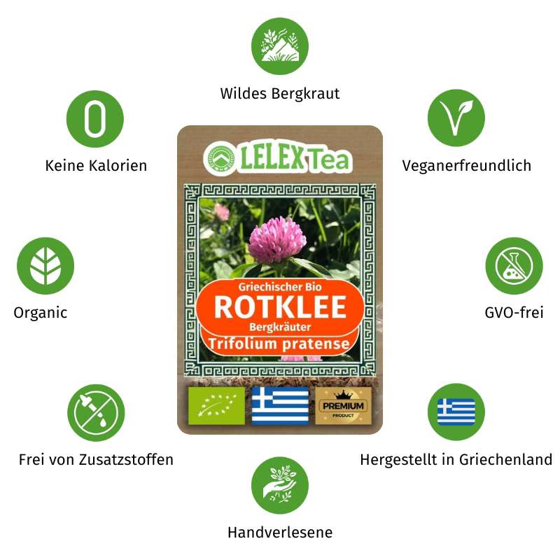 Rotklee – Premium Wildgeernteter Rotklee-Tee | Bio Trifolium Pratense LelexTea