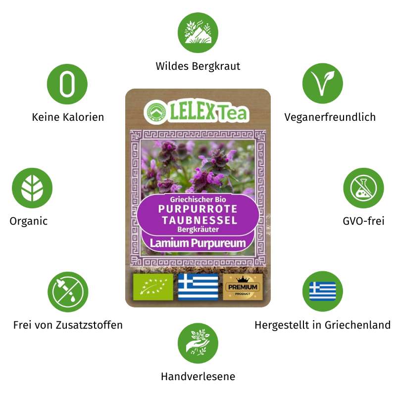 GRIECHISCHES BIO-BERGKRAUT Premium Wildgeernteter Lamium album, Weiße Taubnessel, Erzengel – Natürliche, Koffeinfreie Kräuterheilung LelexTea