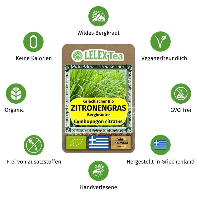Cymbopogon Citratus (Zitronengras) Tee – Griechischer Bio-Zitronengras-Kräutertee für Stressabbau & Verdauung