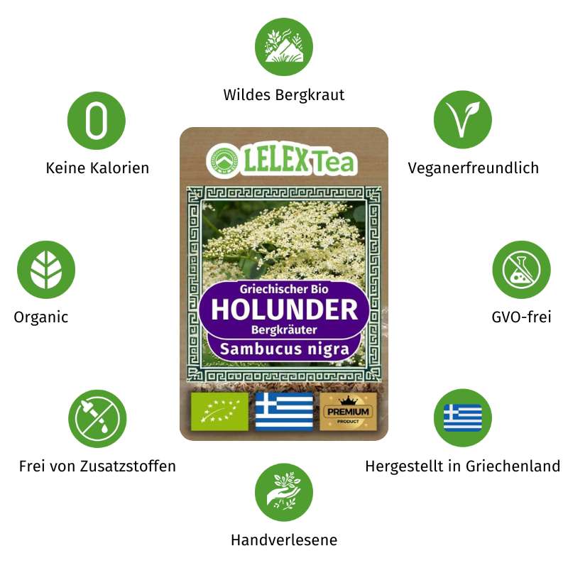 Holunderbeeren – Premium Wildgesammelter Sambucus | Koffeinfreier, Bio-Holunder LelexTea