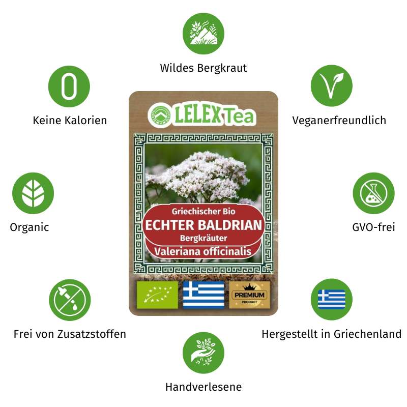 Valeriana officinalis Tee – Bio-Griechische Baldrianwurzel-Kraut für Schlaf & Angstlinderung