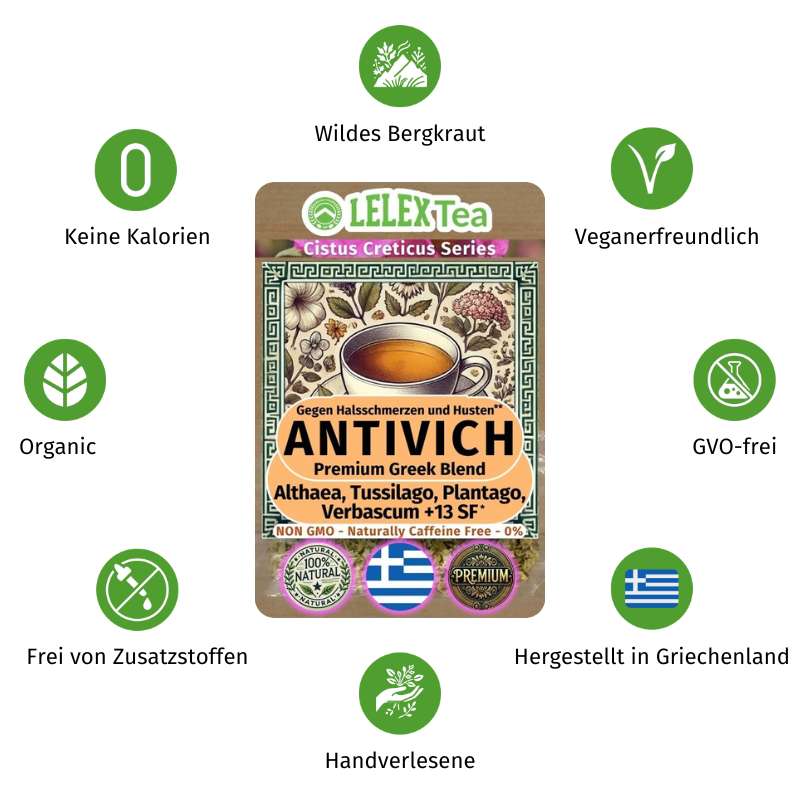 PREMIUM GRIECHISCHES BERGKRAUT Tee AntiVich Tee gegen Halsschmerzen und Husten - LelexTea