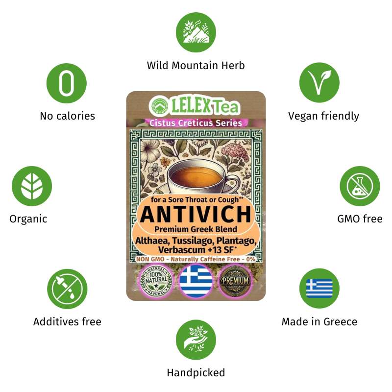 GREEK PREMIUM HERBAL BLEND Herbal Tea for a Sore Throat or Cough AntiVich - Lelex Tea boosting the immune system with herbs - LelexTea