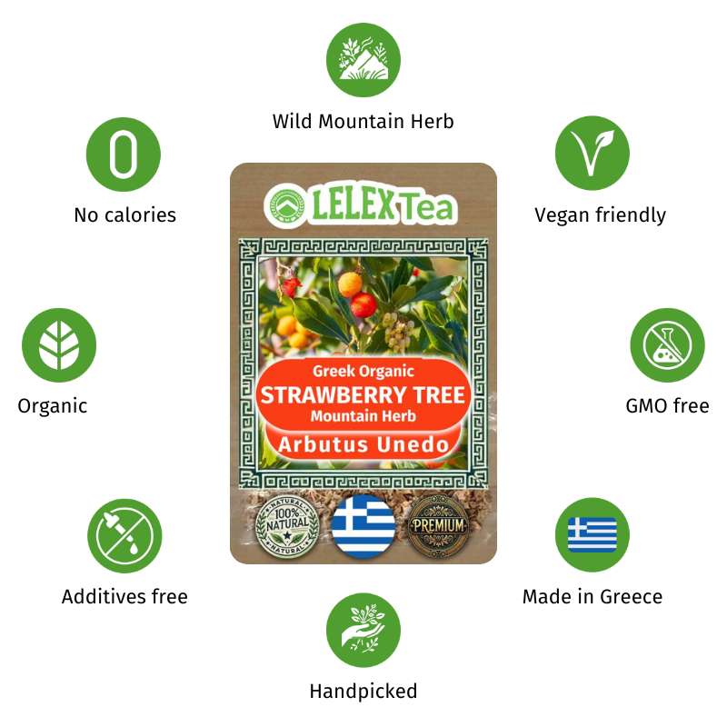 Strawberry Tree Organic Greek Mountain Arbutus unedo Tea - Antioxidant-Rich Herbal Infusion