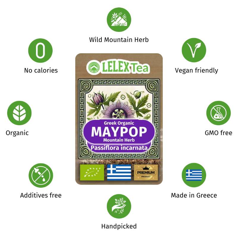 GREEK ORGANIC HERB OF THE MOUNTAIN Maypop Supreme - The Ultimate Organic Greek Purple Passionflower Herbal Tea LelexTea