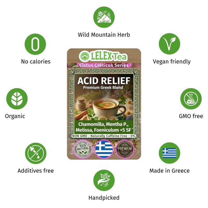 GREEK PREMIUM HERBAL BLEND AcidRelief Herbal Tea – Natural Solution for Acid Reflux Digestive Balance LelexTea