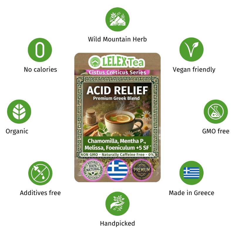 ΕΞΑΙΡΕΤΙΚΟ Τσάι Μείγμα Βοτάνων AcidRelief Herbal Tea – Αλκαλικά Βότανα Φυσική Λύση για την Παλινδρόμηση Οξέων Πεπτική Ισορροπία LelexTea