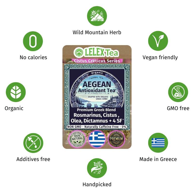 GREEK PREMIUM HERBAL BLEND Aegean Antioxidant Tea - Premium Greek Mountain Herbs LelexTea