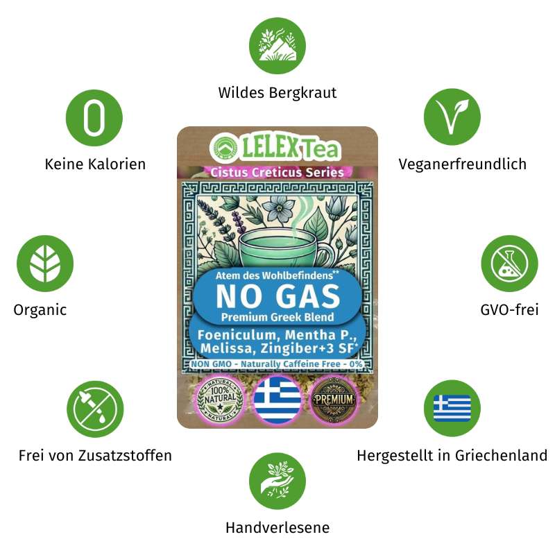 PREMIUM GRIECHISCHES BERGKRAUT No Gas – Natürliche Kräutermischung gegen Blähungen und Völlegefühl LelexTea