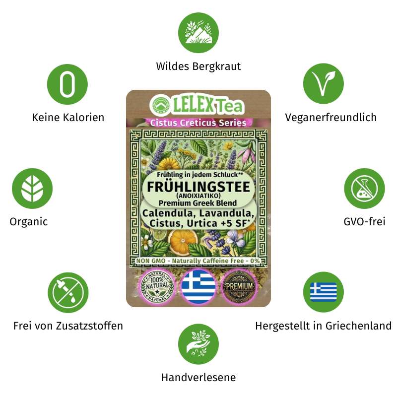PREMIUM GRIECHISCHES BERGKRAUT Frühlingstee für Wellness und Entgiftung - Lelex Tea